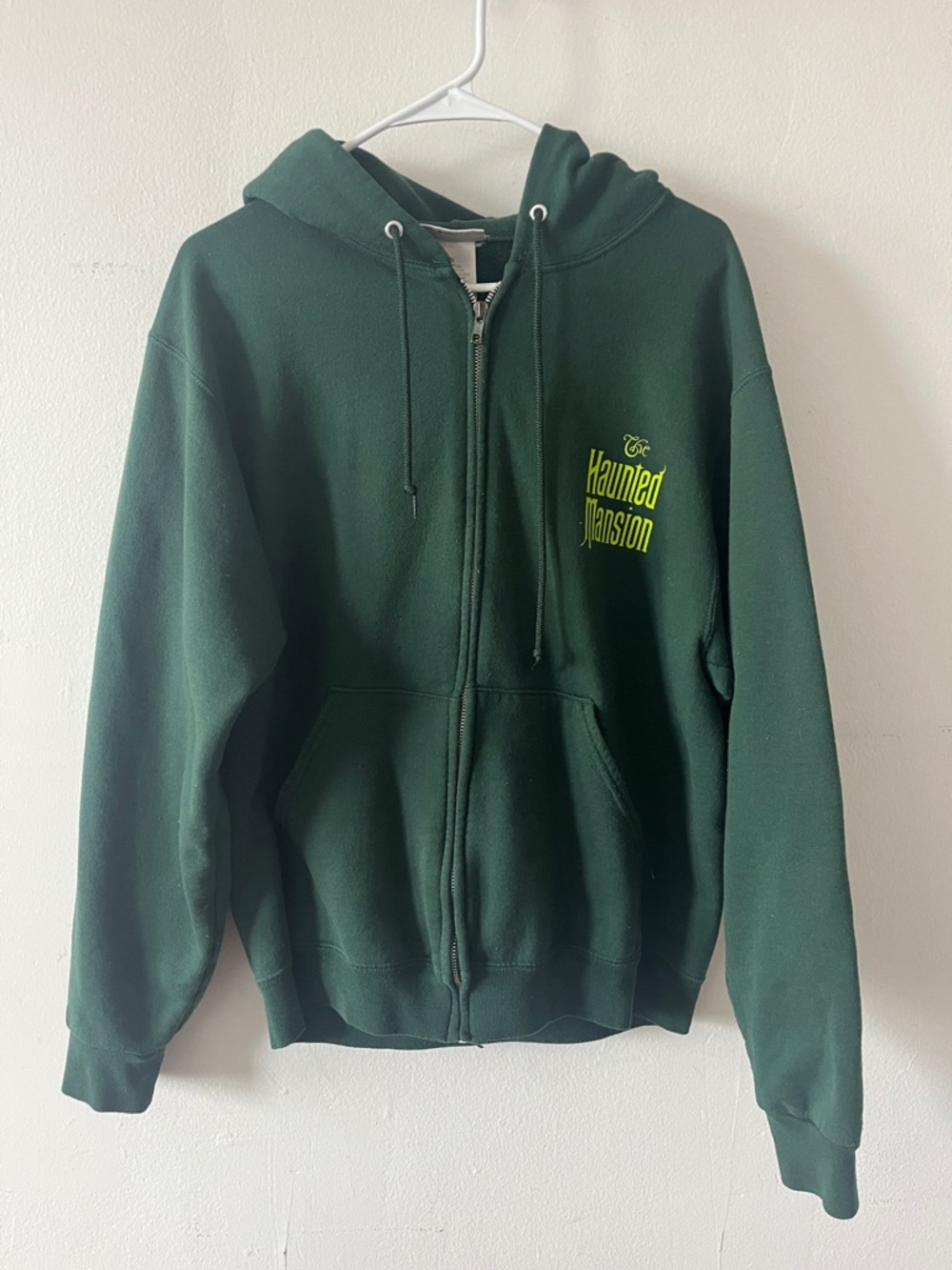 Disney Haunted Mansion Dark Green Zip Hoodie with Yellow Logo